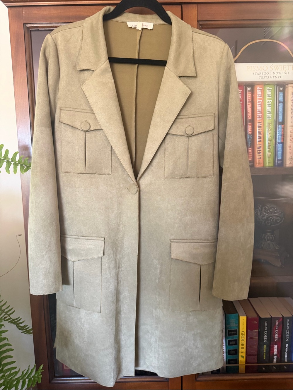 Solitaire Taupe Long Suede-Look Blazer Jacket
